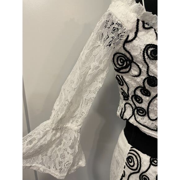 Women's Skirt Set M sentry lace black swirl design 3/4 sleeves off shoulders - Picture 10 of 15